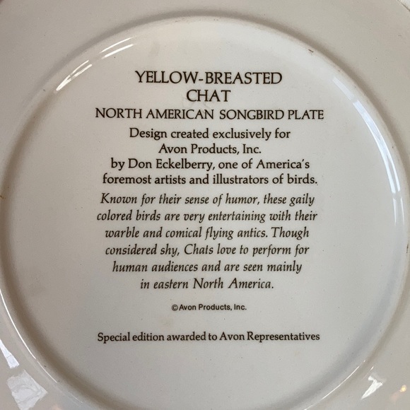 Avon Yellow-Breasted Chat plate - Picture 4 of 7